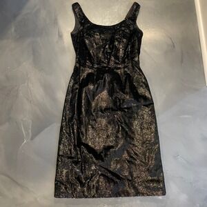 VTG Alix of Miami Black Metallic Eyelash Fringe Wiggle Cocktail Dress Sz 12 Glam